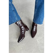 Straswans Amor Kadın Küt Kalıp Kırışık Deri Bot Kahve