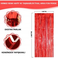 Defne Toprak Kırmızı Metalize Parlak Saçaklı Perde