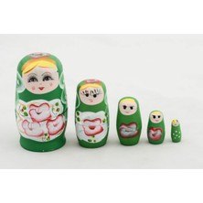 Empressco Yeşil Ahşap Matruşka Seti 5'li, Zarif ve Şık Dekoratif Figürler