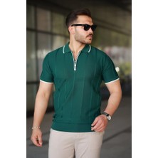 Çamaşır Kenti Erkek Dikey Kabartmalı Örgü Dokulu Fermuar Yakalı Tişört