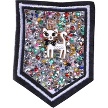 Marsilyan Aplike Ütü Ile Yapışan Taşlı Kedi Arma 5 cm