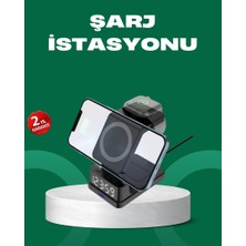 Zero Land Lvsqvr Dijital Saatli Kablosuz Şarj Istasyonu – 3’ü 1 Arada Apple Uyumlu Hızlı Şarj ve LED Ekran