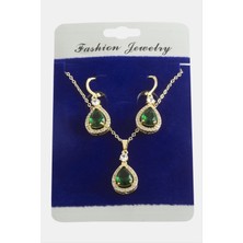 Zero Lvsqvr Damla Zirkon Taşlı Set Kolye-Siyah