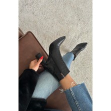 Straswans Fergal Kadın Siyah Topuklu Kroko Bot Kalın Topuklu Şık Görünüm ile