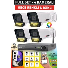 IDS 4 Kameralı Fullhd 5mp Lensli Renkli Gece Görüşlü 9 LED Güvenlik Kamerası Seti - 250GB