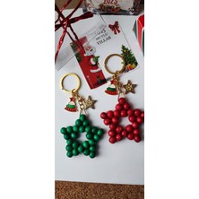 Empressco Yılbaşı Temalı Ahşap Boncuk Yıldız Anahtarlık Seti 2'li, Kartlı ve Kutulu Hediyelik