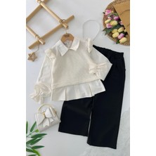 Miniğimin Cicileri Pullu Triko Detaylı Kız Çocuk 2 li takım - Krem