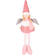 Herdekora Yılbaşı Süsü, Oturan Kanatlı Peri Figürü, Beyaz Kazak-Pembe Etekli -