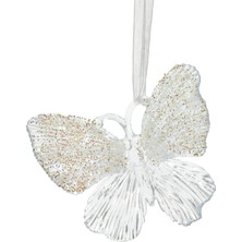 Herdekora Yılbaşı Süsü, Kelebek, Şeffaf-Gold - Asmalı, Akrilik Cam, Simli Kanat