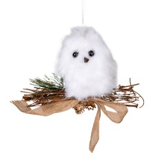 Herdekora Yılbaşı Süsü, Baykuş, Beyaz-Kahverengi - Kozalaklı, Asmalı, Tüylü, Da