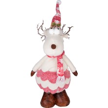 Herdekora Yılbaşı Süsü, Geyik Figürü, Kırmızı-Beyaz - 22X68 cm