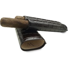 Montes Gerçek Deri El Yapımı Puro Kılıfı Ikili (60 Ring) Croco Tabaco