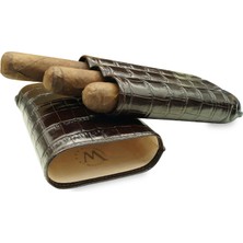 Montes Gerçek Deri El Yapımı Puro Kılıfı Üçlü (60 Ring) Croco Tabaco