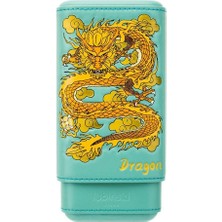 Lubinski Special Edt. Elegant Dragon Gerçek Deri Üçlü Sedirli Puro Kılıfı - Turkuaz(52 Ring)