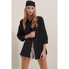 Magic Special Siyah Oversize Uzun Basic Gömlek 3900