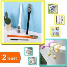 Hereveoyuncak Klozet Detay Fırçası 40 cm ve Kıl Temizlik Fırçası 22 cm + Klozet Kapağı Hijyen Aparatı - 2li Set S6