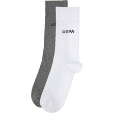 U.S. Polo Assn. Erkek Gri Melanj Beyaz 2'li Soket Çorap 50318209-VR086