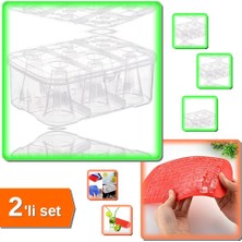 Hereveoyuncak Su Bardağı Taşıma Kutusu Şeffaf 6 Adet Kapasiteli + 160 Bölmeli Mini Küp Silikon Buz Kalıbı -2li Set