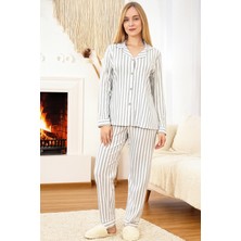 Remsa Kadın Çizgili Desen Suprem Pijama Takımı 0489 GRI03