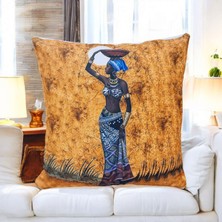 Mutlu Köşe Afrika Temalı Dijital Baskı Pamuklu Bohem Tasarım Kırlent Kılıfı