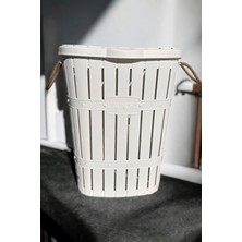 Familove Bambu Halatlı Kirli Çamaşır Sepeti - Ahşap Görünümlü Kirli Çamaşır Sepeti 62 Lt - Antrasit