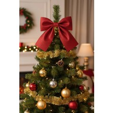 Kırmızı Simli Eva Fiyonk Dekor Yılbaşı Çam Ağacı Süs 25 x 25CM.