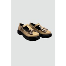 Star Pearl Kids Kız Çocuk Rugan Fiyonklu Bej Ayakkabı