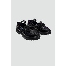 Star Pearl Kids Kız Çocuk Rugan Fiyonklu Siyah Ayakkabı