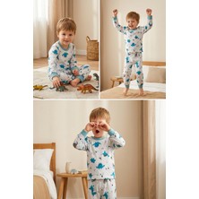 Baby Class Erkek Çocuk  Pamuklu Uzun Kollu Pijama Takımı Dinazor 7-8 Yaş