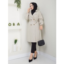 Zenya Moda Kadın Taş Lastik Kollu Trençkot