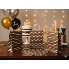 Orbak Kağıtçılık Kahverengi Puantiyeli Kraft Kağıt Çanta 18X8X24 cm – 3’lü Paket - Beyaz Benekli  | Hediye Poşeti & Hediye Paketi