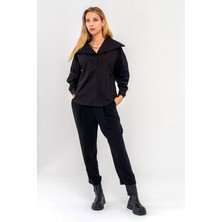 Bold & Young Kadın Pamuklu Denim Kumaş Kol Yırtmaç Düğmeli Büyü Yaka Kot Gömlek