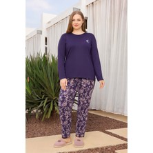 Aydoğan Büyük Beden Viskon Kadın Yazılı Uzun Kol Pijama Takımı 250499 MOR01
