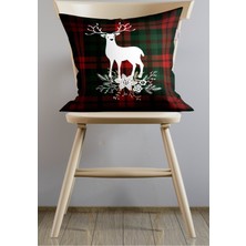 Empressco Kırmızı Ekose ve Geyik Desenli Kırlent Kılıfı, Noel Temalı Dekorasyon