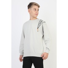 New Kids Fermuarlı Respect Baskılı Gri Erkek Çocuk Sweatshirt