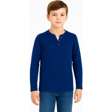 New Kids Düğme Detaylı Mevsimlik Uzun Kollu Kaşkorse Kumaş Sweatshirt Saks Mavisi Renk Erkek Çocuk