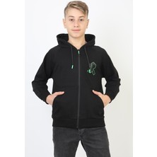 New Kids Kapüşonlu Fermuarlı Yandan Cepli Baskılı %100 Pamuk 2 Iplik Mevsimlik Erkek Çocuk Sweatshirt