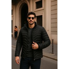 Comstar Erkek Siyah Şişme Mont Comfort Slim Fit Uzun Kol Düz Dokuma Modeli