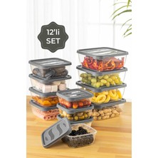 Vienev 12'li Kare Mikrodalga Içi Saklama Kabı Seti-Sebze Meyve Et Saklama Kabı 4X(500-1000-1600 Ml)Antrasit