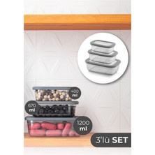 Vienev Foly Poli Dikdörtgen Saklama Kabı Sığ 1X(1200 Ml, 670 Ml, 400 Ml)