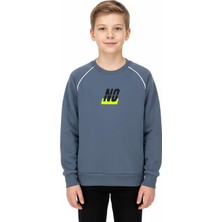 New Kids No Baskılı Kapşonsuz Rahat Indigo Renk Erkek Çocuk Sweatshirt