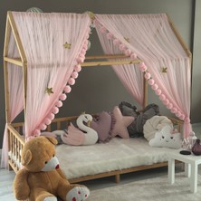 Miniden Toz Pembe Çift Perdeli Montessori Yatak Cibinliği 200x380 Ebatlarda Çocuklar İçin Güvenli Alan