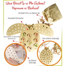 Empressco Kahverengi Uğur Böceği Ip ve Pim Geçirmeli Ahşap Hayvan ve Besinleri Eşleştirme Oyunu