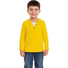 New Kids Düğme Detaylı Mevsimlik Uzun Kollu Kaşkorse Kumaş Sweatshirt Sarı Renk Erkek Çocuk