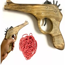 Empressco Turuncu Ahşap Lastik Atan Fırlatmalı Eğlenceli Oyuncak Tabanca