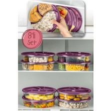 Vienev 8'li 3 Bölmeli Yuvarlak Saklama Kabı 1,2 Litre Mor