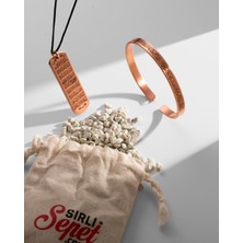 Sırlı Sepet Ayetel Kürsi Yazılı Bakır Kolye ve Bilezik Seti (Zeolit Taşı)