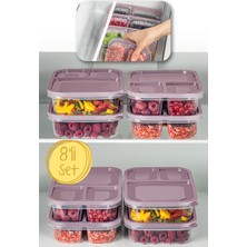 Vienev 8'li 3 Bölmeli Dikdörtgen Saklama Kabı 1,15 Litre Pembe