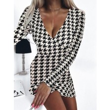 Femina Trendy Kadın Uzun Kollu Kruvaze Yaka Kazayağı Mikro Mini Boy Elbise