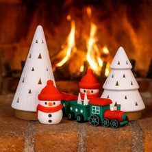 Flexilab Creative 7 Parça Işıklı Yılbaşı Dekor Seti - Kardan Adam, Mumlu Çam Ağaçları, Tren - Yeşil/sarı